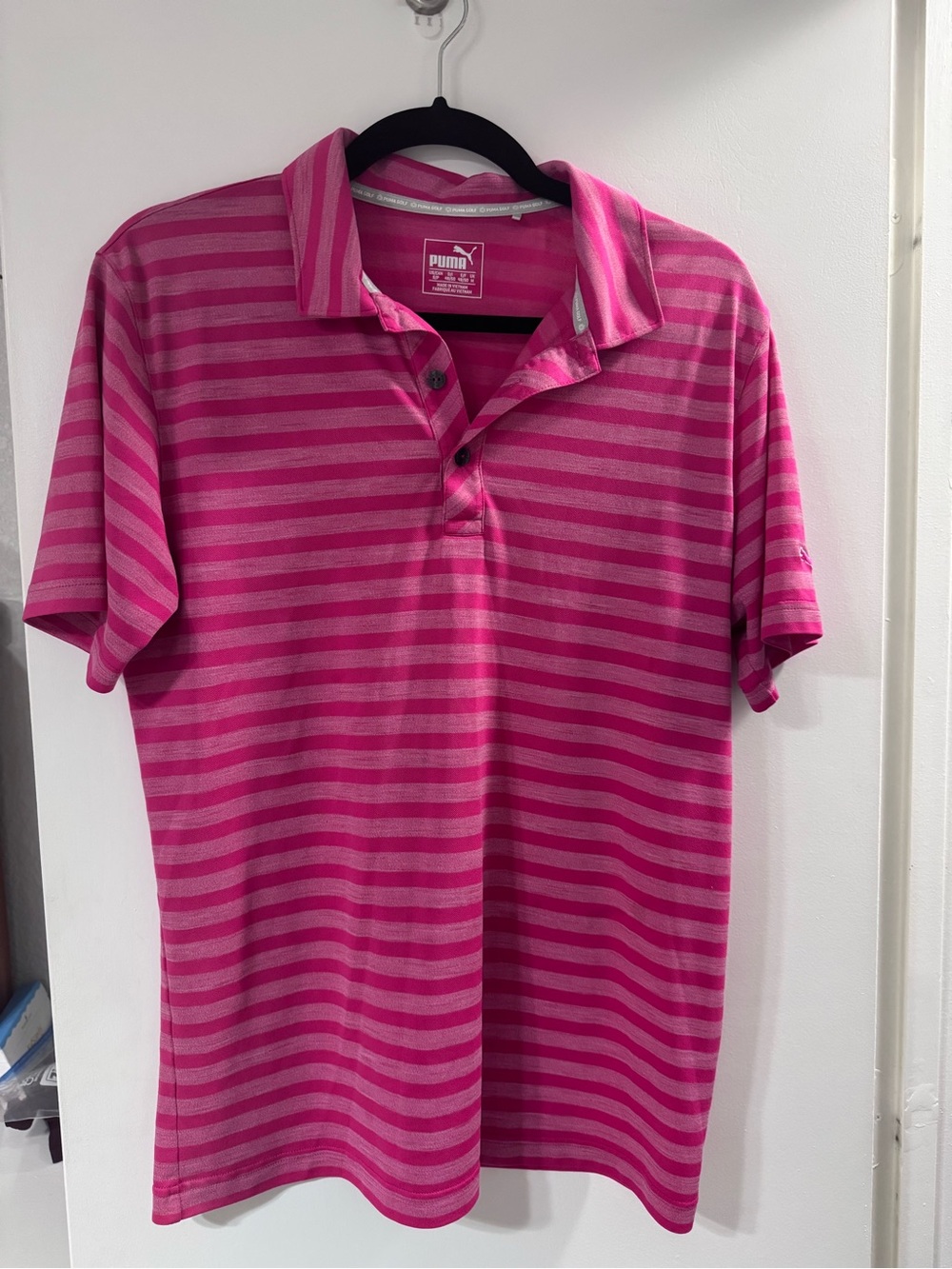 Puma Men’s Hot Pink and Light Pink Striped Polo
